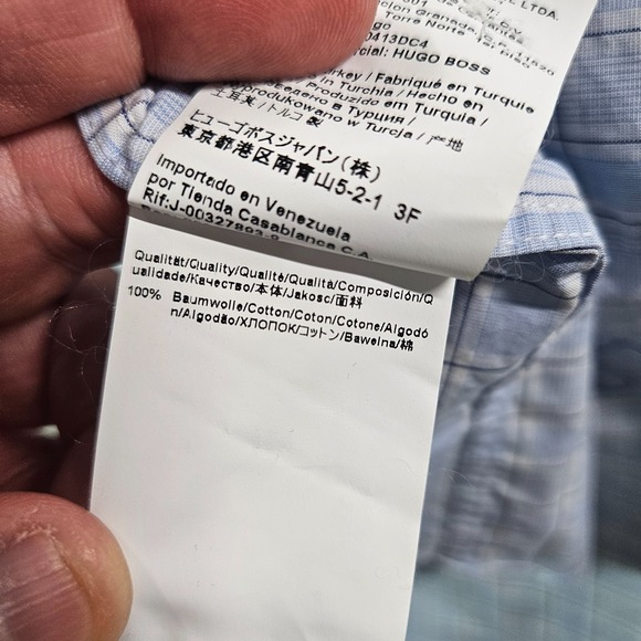 Hugo Boss Shirt Men 16.5 34 35 Sharp Fit‎ Button Long Sleeve White Blue Plaid - Picture 7 of 11